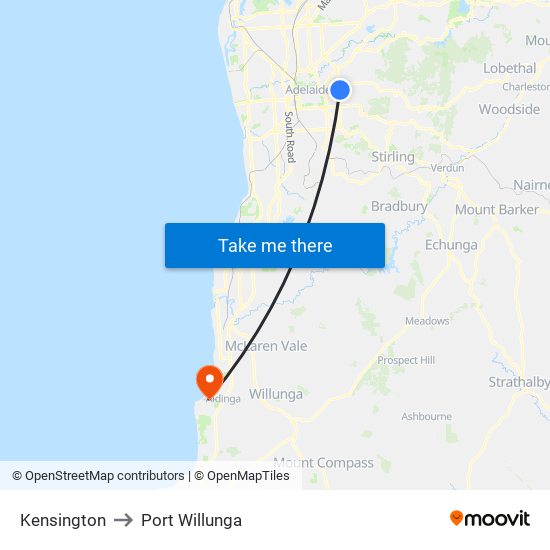 Kensington to Port Willunga map