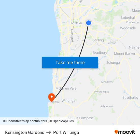 Kensington Gardens to Port Willunga map