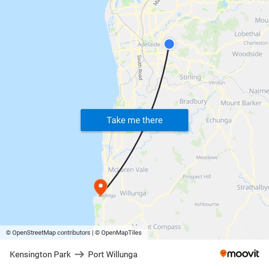 Kensington Park to Port Willunga map