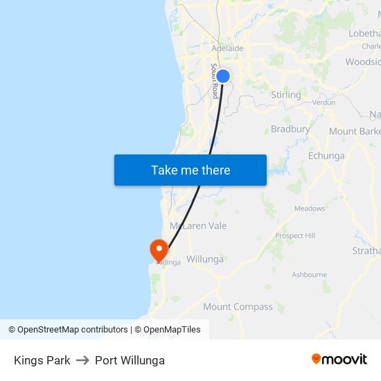 Kings Park to Port Willunga map