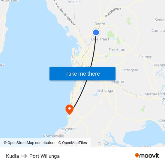 Kudla to Port Willunga map