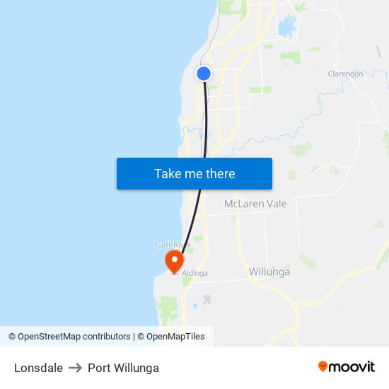 Lonsdale to Port Willunga map