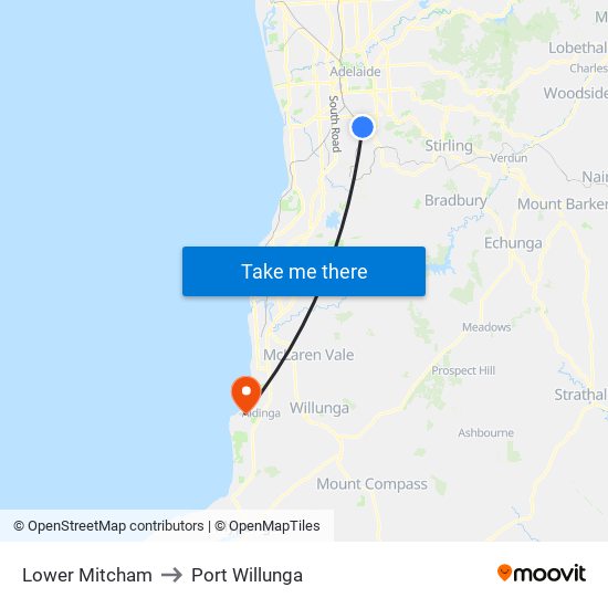 Lower Mitcham to Port Willunga map
