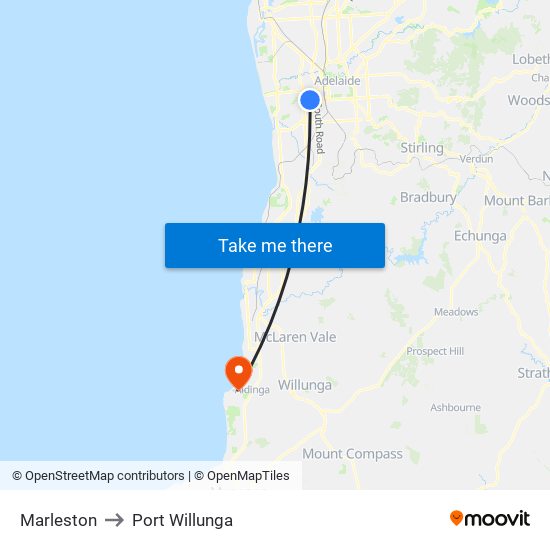 Marleston to Port Willunga map