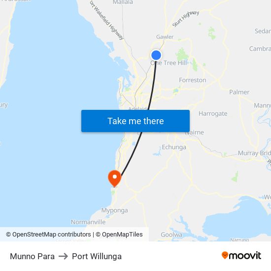 Munno Para to Port Willunga map