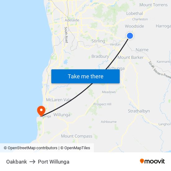 Oakbank to Port Willunga map