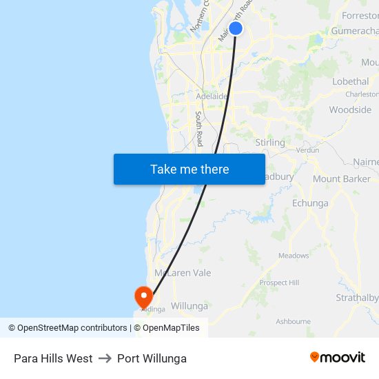 Para Hills West to Port Willunga map