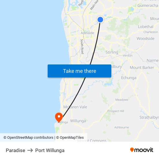 Paradise to Port Willunga map