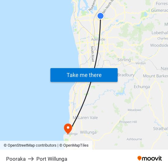 Pooraka to Port Willunga map