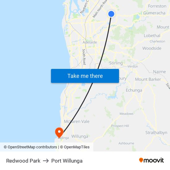 Redwood Park to Port Willunga map