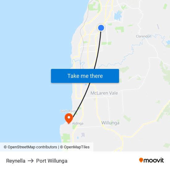 Reynella to Port Willunga map