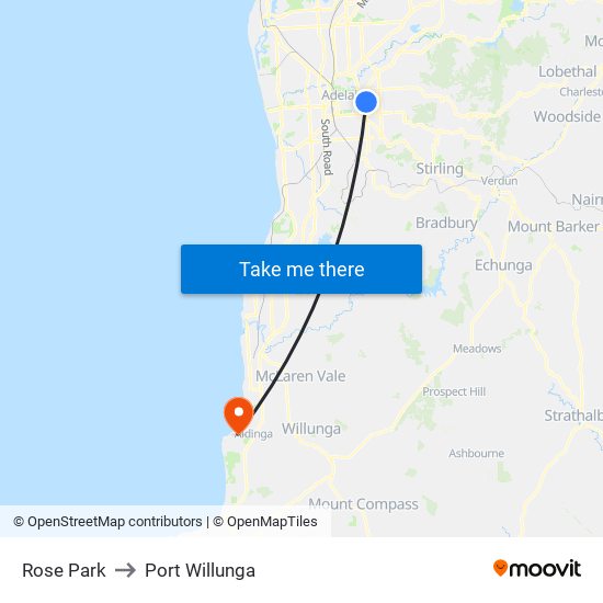 Rose Park to Port Willunga map