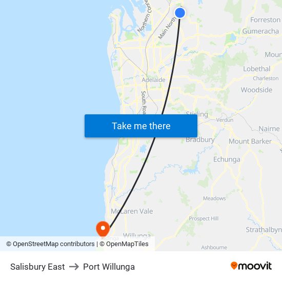 Salisbury East to Port Willunga map