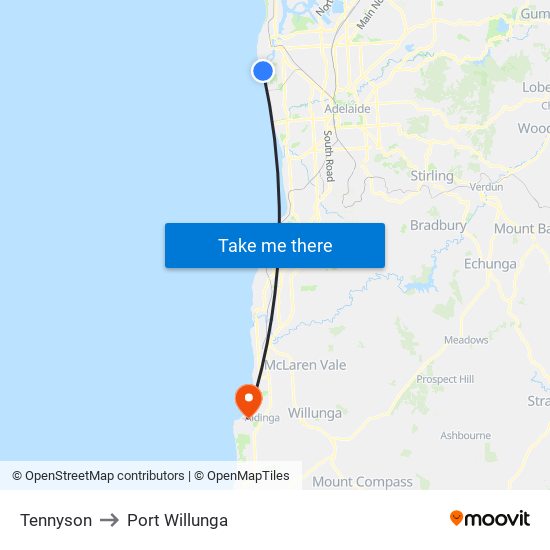 Tennyson to Port Willunga map