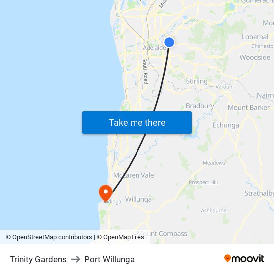 Trinity Gardens to Port Willunga map