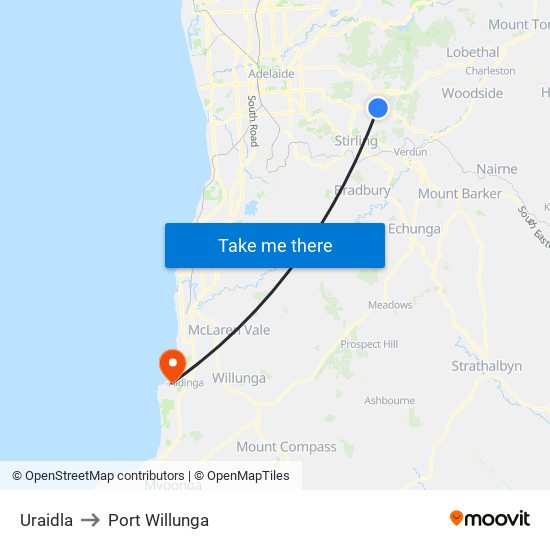 Uraidla to Port Willunga map