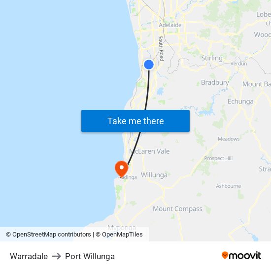 Warradale to Port Willunga map