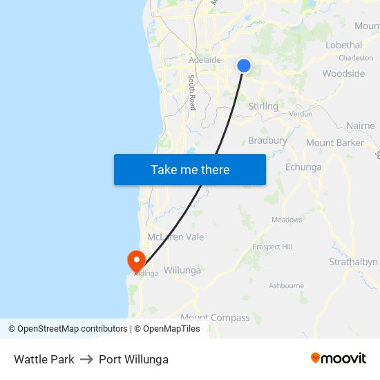 Wattle Park to Port Willunga map