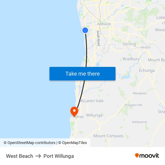 West Beach to Port Willunga map