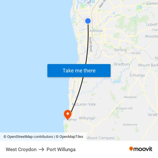 West Croydon to Port Willunga map