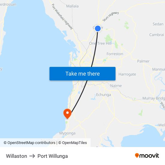 Willaston to Port Willunga map