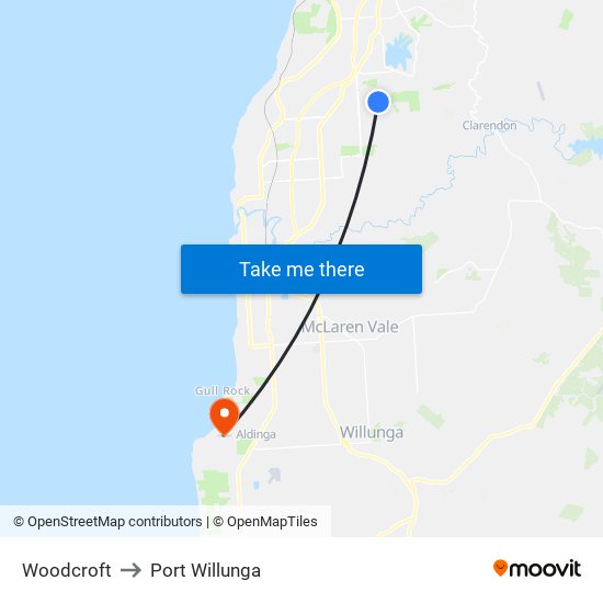 Woodcroft to Port Willunga map