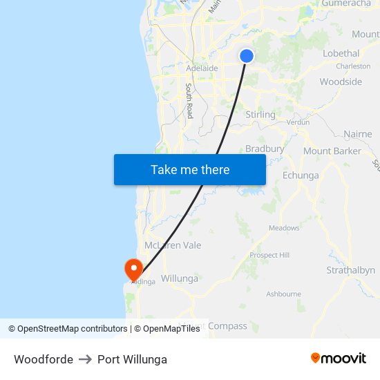 Woodforde to Port Willunga map