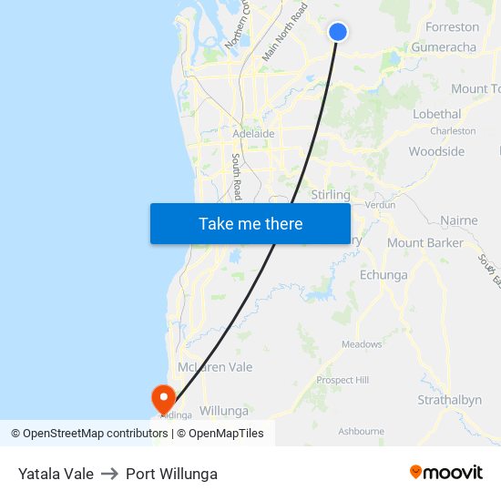 Yatala Vale to Port Willunga map