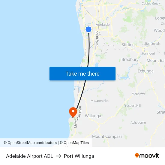 Adelaide Airport ADL to Port Willunga map
