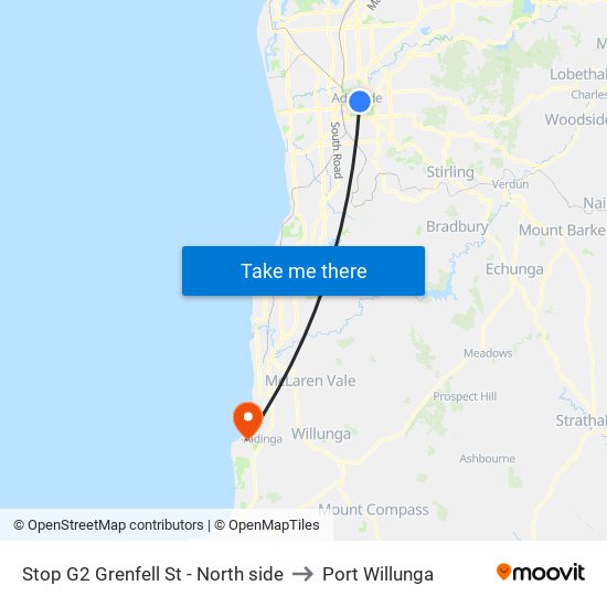 Stop G2 Grenfell St - North side to Port Willunga map