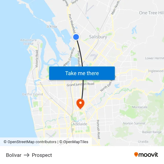 Bolivar to Prospect map