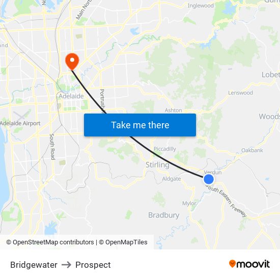 Bridgewater to Prospect map