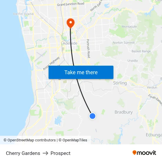 Cherry Gardens to Prospect map