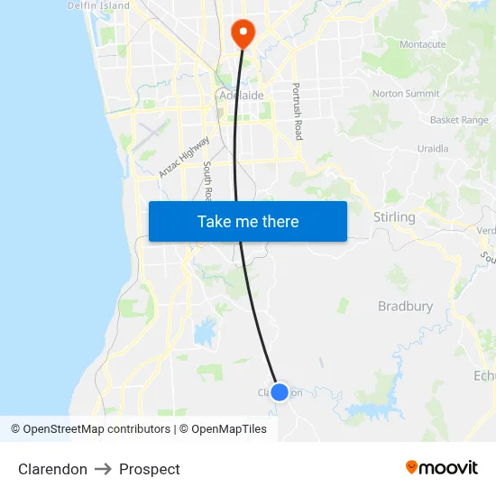 Clarendon to Prospect map