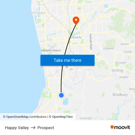 Happy Valley to Prospect map