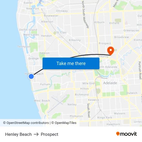 Henley Beach to Prospect map