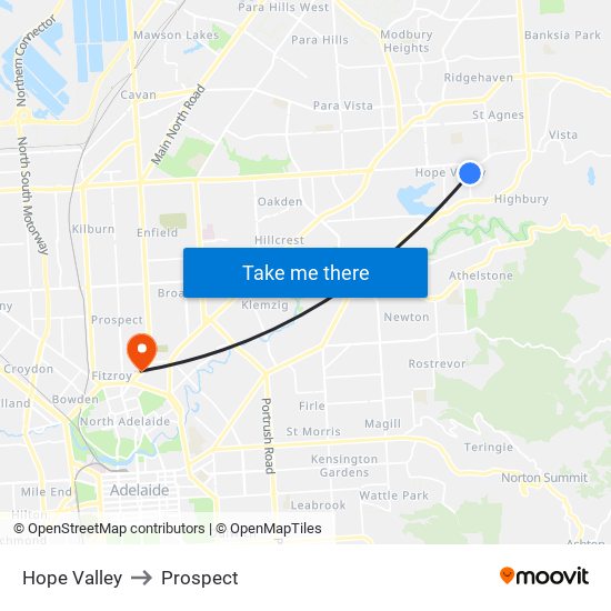 Hope Valley to Prospect map