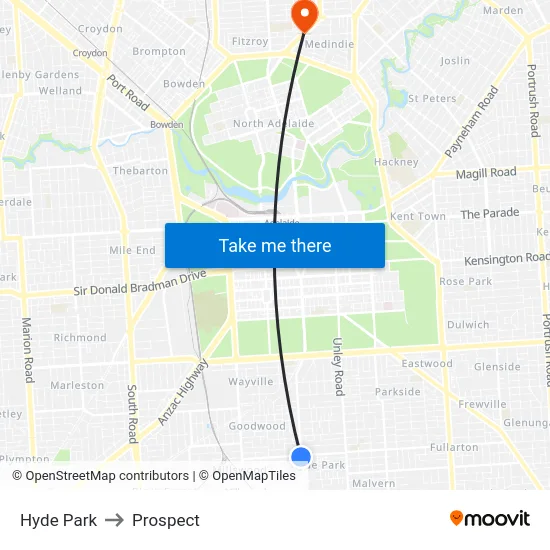 Hyde Park to Prospect map