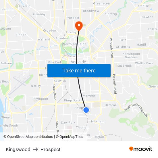 Kingswood to Prospect map