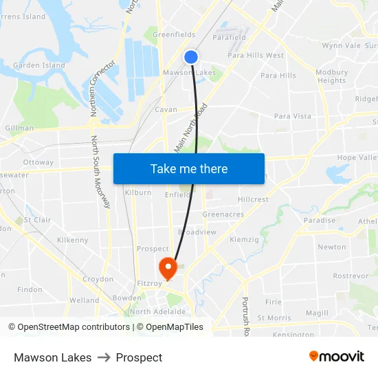 Mawson Lakes to Prospect map