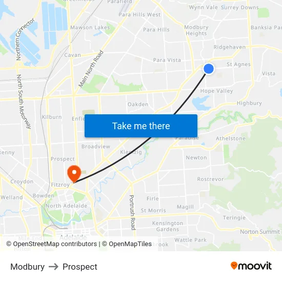 Modbury to Prospect map