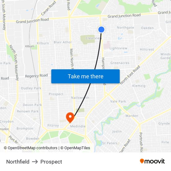 Northfield to Prospect map