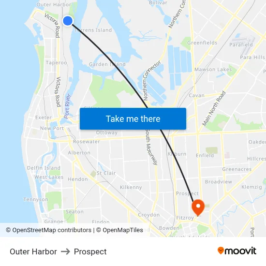 Outer Harbor to Prospect map