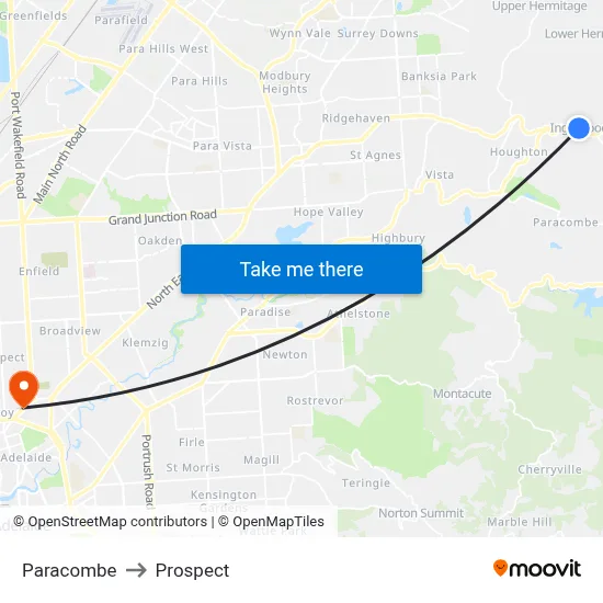 Paracombe to Prospect map