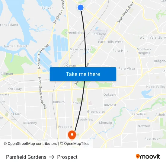 Parafield Gardens to Prospect map