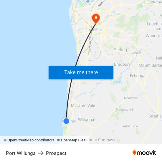 Port Willunga to Prospect map