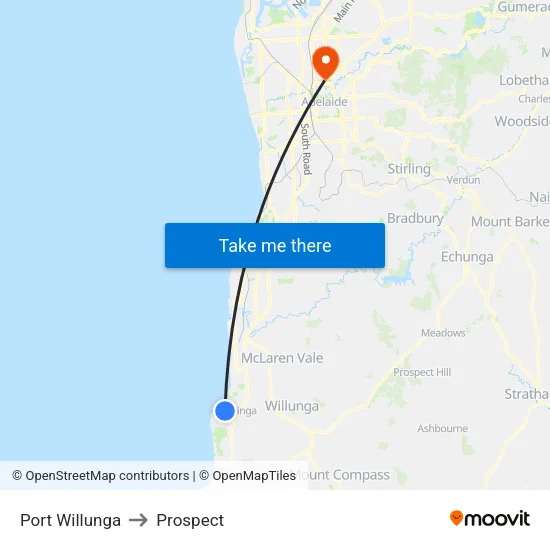 Port Willunga to Prospect map