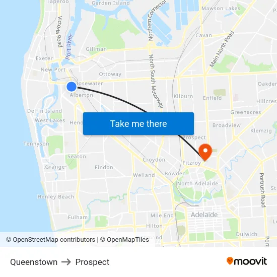 Queenstown to Prospect map