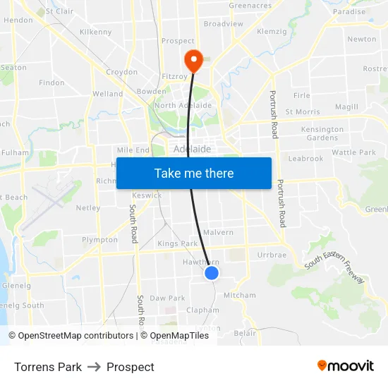 Torrens Park to Prospect map