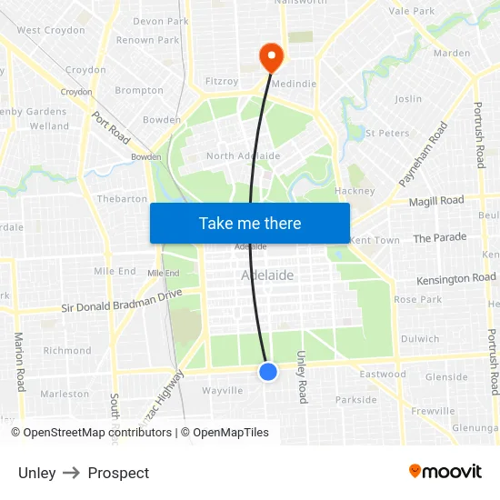 Unley to Prospect map